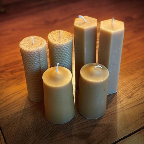 Hand poured pure beeswax pillar candle from Kent beekeeper