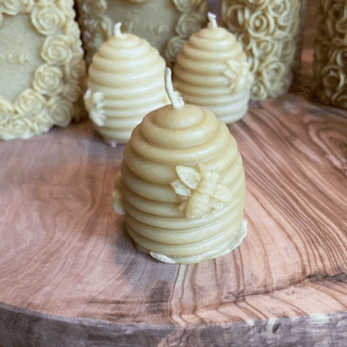 Traditional beehive skep shaped pure beeswax candle